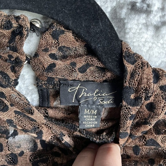 Thalia Sodi Sheer Top M Long Sleeve Sexy Animal Print Stretch Net Mock Neck - Picture 6 of 7